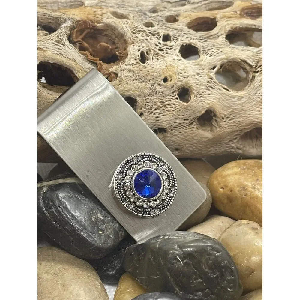 Fathers Day Sapphire Colored Blue Money Clip Stainless Steel Goth Wedding Gift